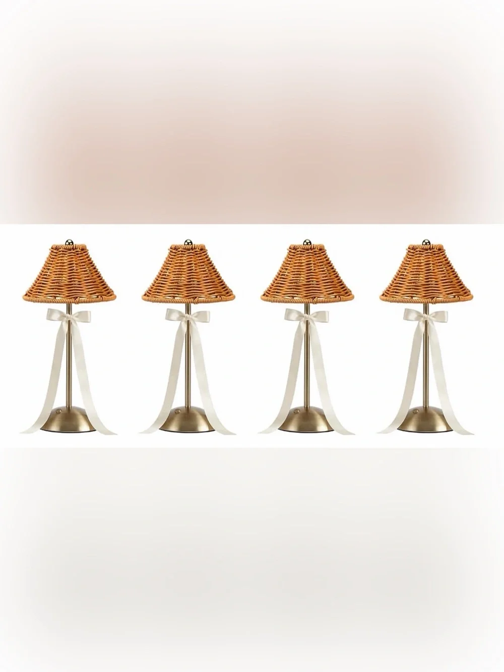 Wicker Shade Table Lamp with Cream Ribbon Accent - Home Dining- set of 4